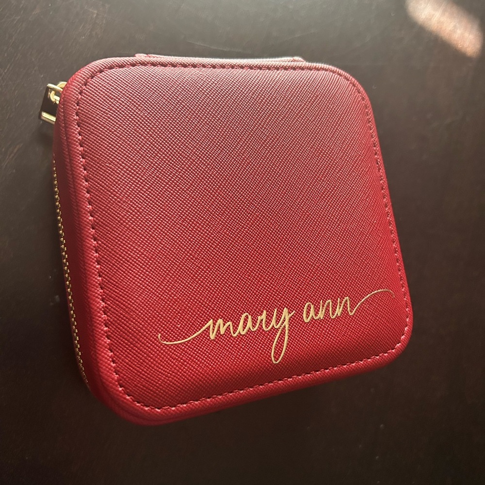 Travel jewelry case - personalized with “Mary Ann” in gold